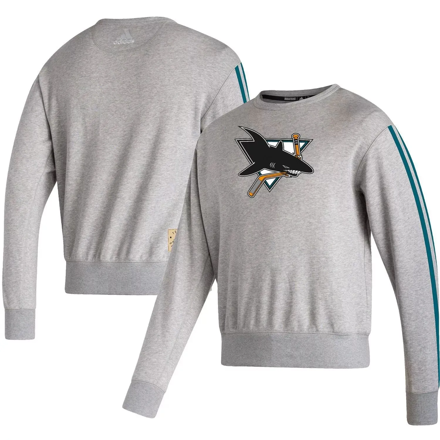 adidas Men's Vintage Gray Print Pullover San Jose Sharks Team Classics