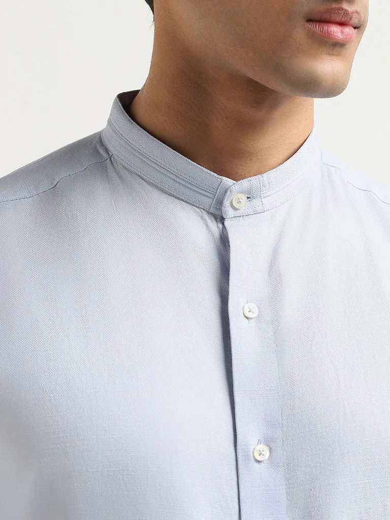 Ascot Blue Solid Relaxed Fit Blended Linen Shirt