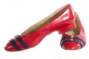 Bandolino Collection Red Leather Shoes with Black Toe Detail Size 6 1/2 W