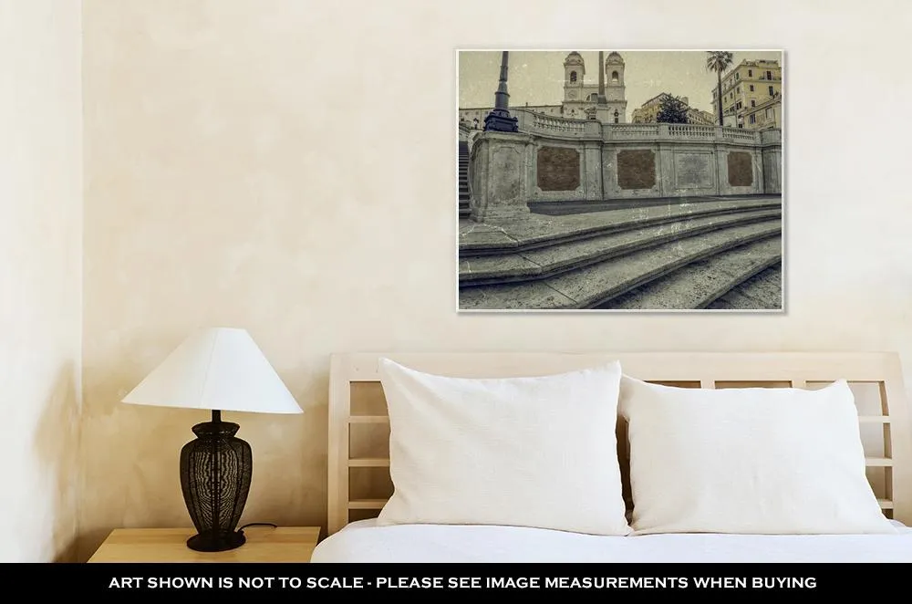 Gallery Wrapped Canvas, Old Photo In Vintage Style With Spanish Steps From Piazza Di Spa