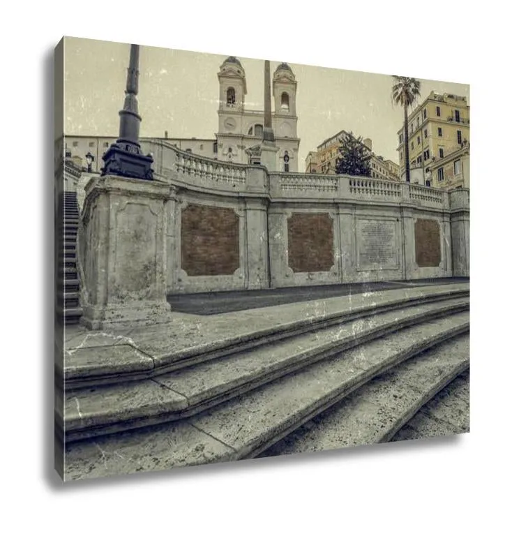 Gallery Wrapped Canvas, Old Photo In Vintage Style With Spanish Steps From Piazza Di Spa