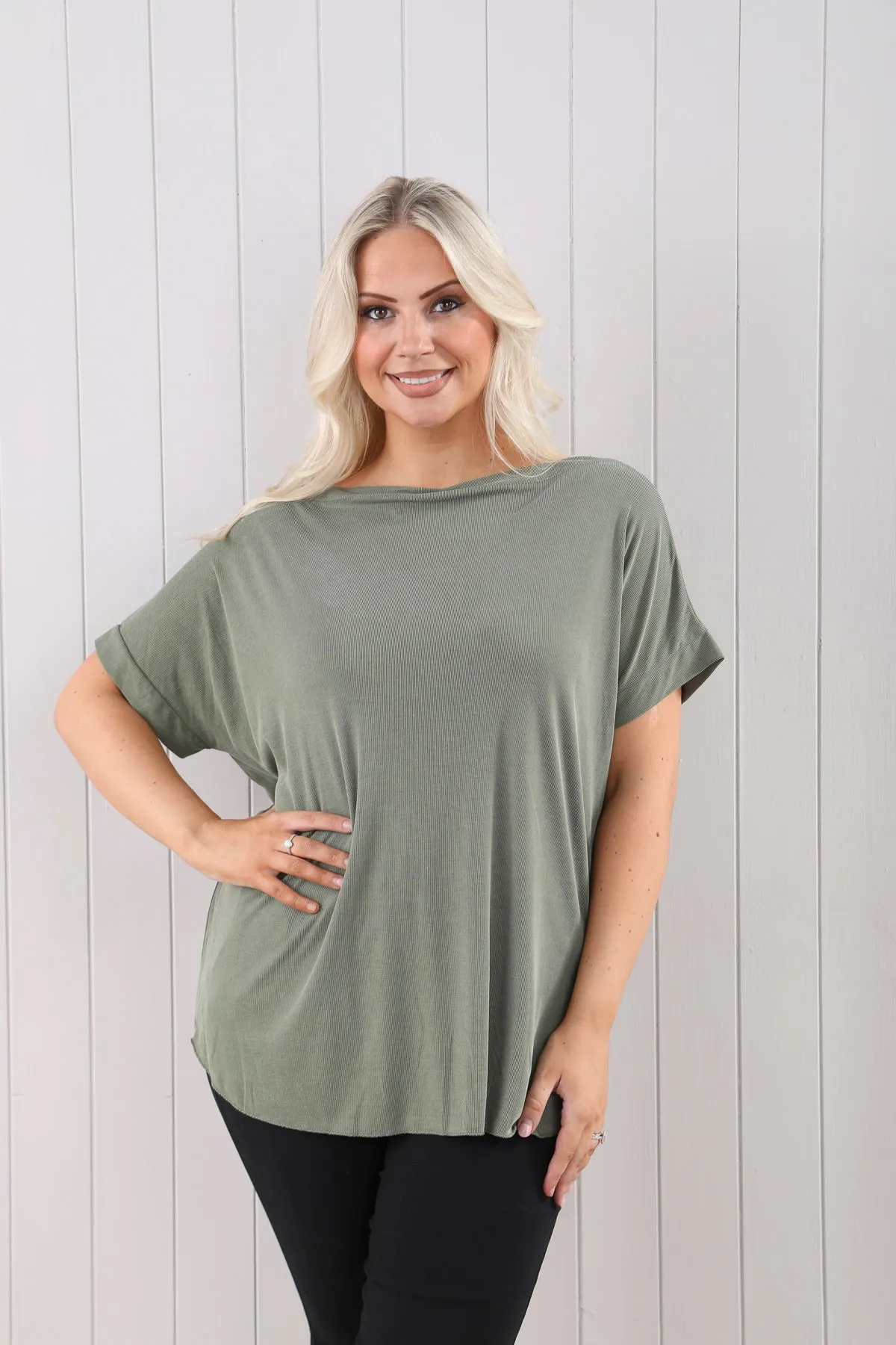 Goose Island Sorrento Plain Stretchy Fine Ribbed Slash Neck Top (3 Colours)