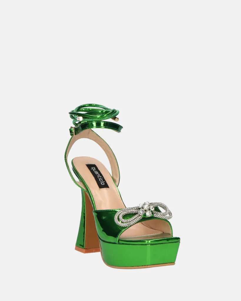 JANINE - tacchi alti con platform in glassy verde e fiocco con gemme