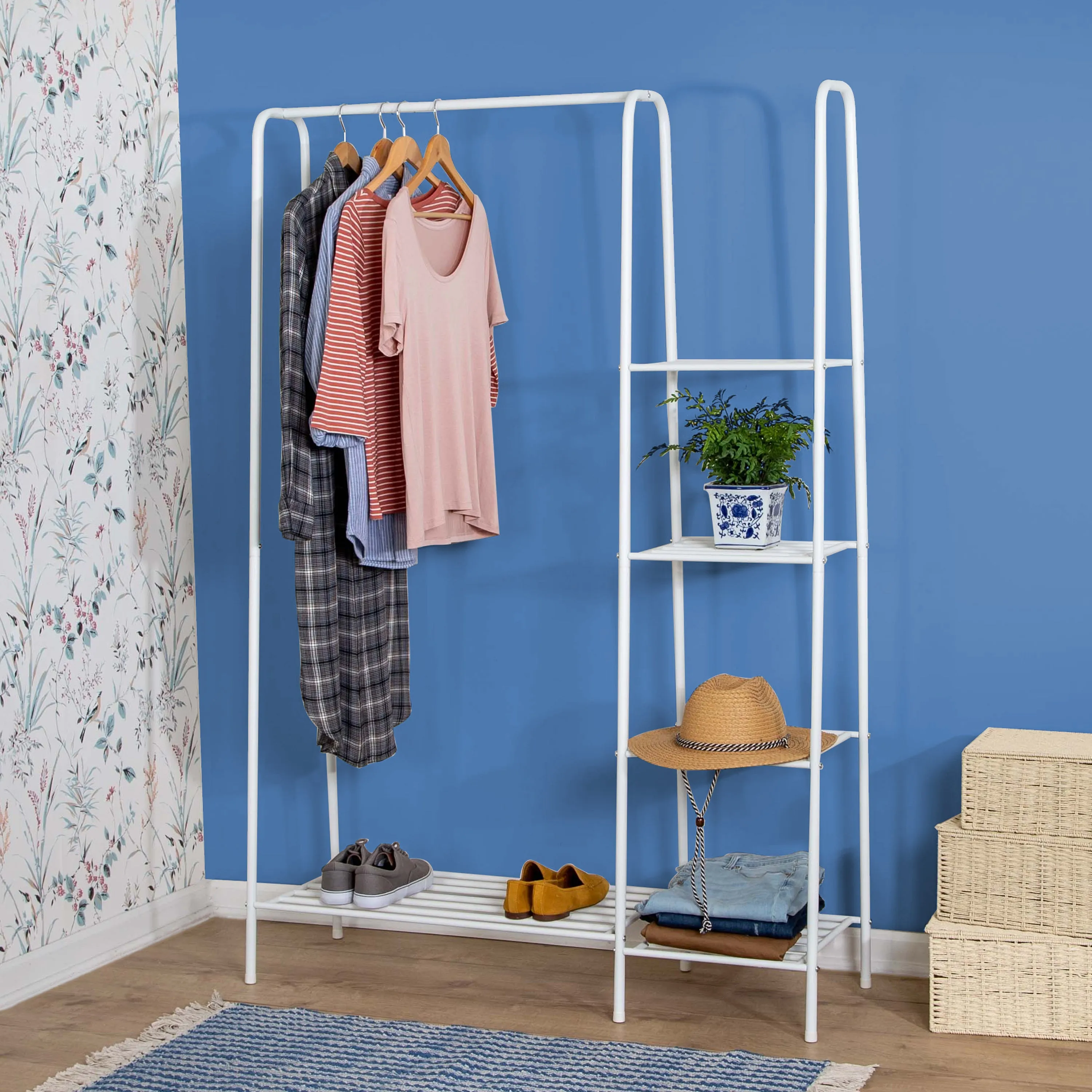 Matte White Metal Freestanding Open Closet