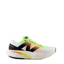 New Balance Women's FuelCell Rebel v4 Sneaker in White with Bleached Lime Glo and Hot Mango