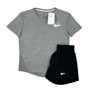 Nike Women's Miler T-Shirt Shorts Set - Grey / Black