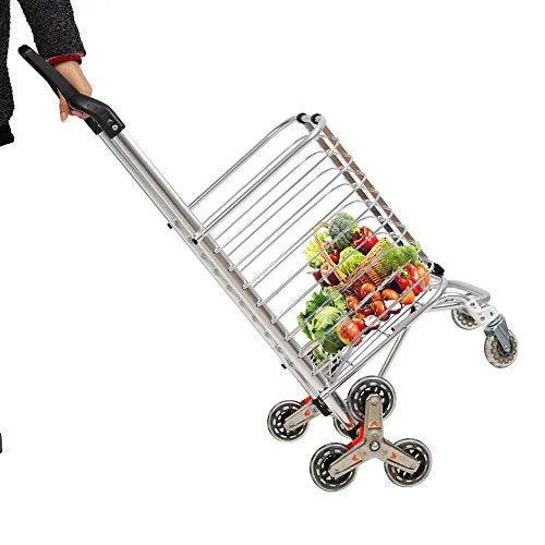 (Out of Stock) Aluminum Stair Climbing Shopping Cart with Rubber Swivel and Tri-Wheels