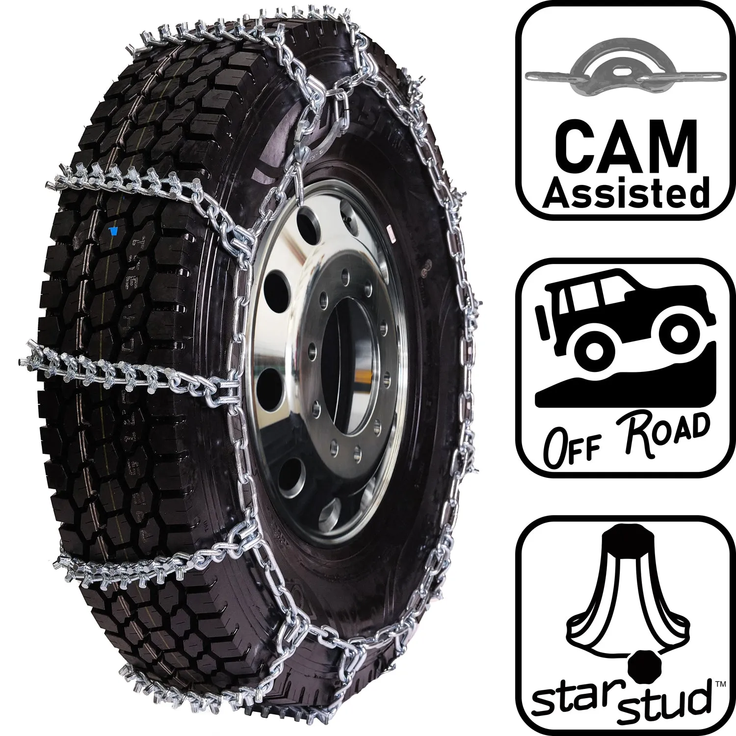 pewag 7mm, Star Stud, Ladder Pattern Tire Chains with Cams - for Heavy Truck - Pair - USA2247SC 7ST