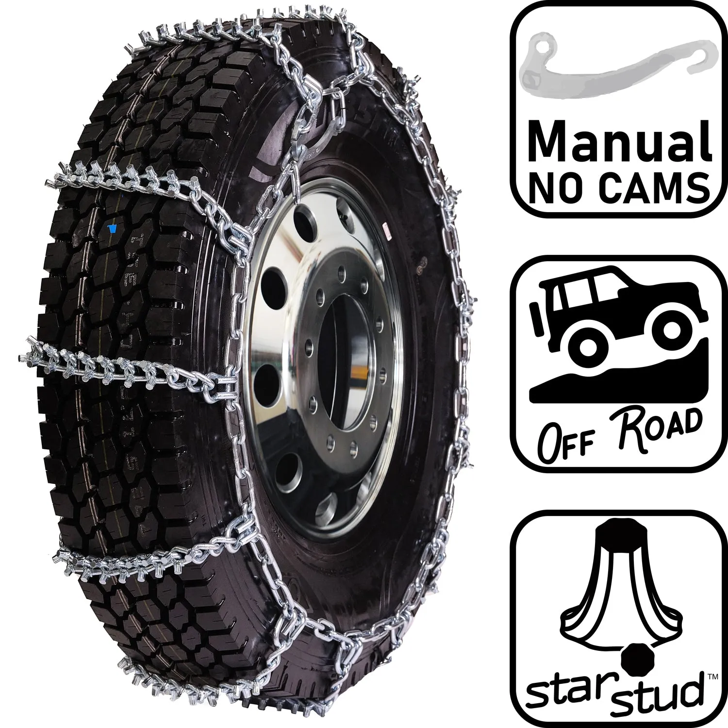 pewag 7mm, Star Stud, Ladder Pattern Tire Chains without Cams - for Heavy Truck - Pair - USA2247S 7ST