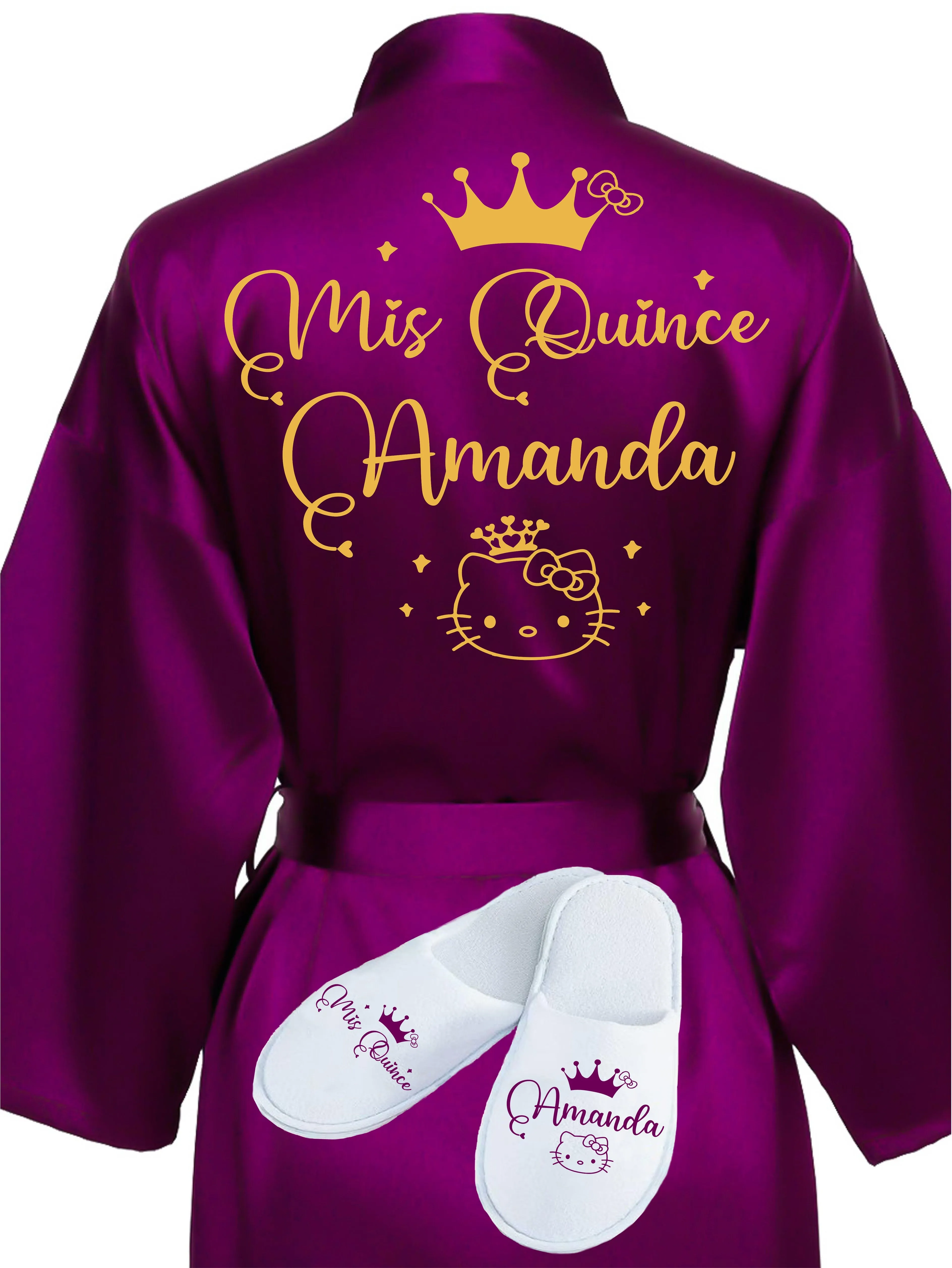 Quinceanera Plum with Gold robe with slippers