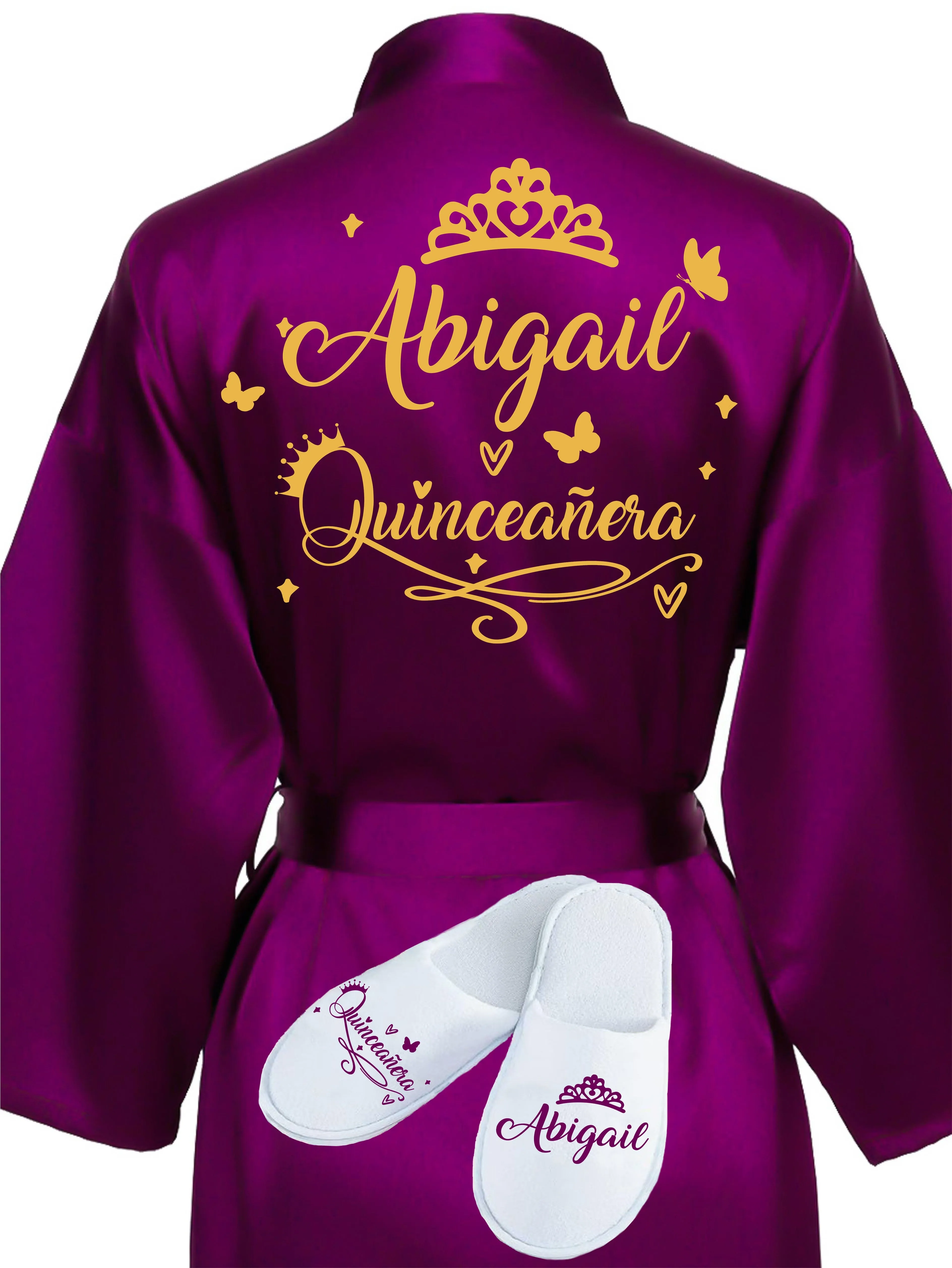 Quinceanera Plum with Gold robe with slippers