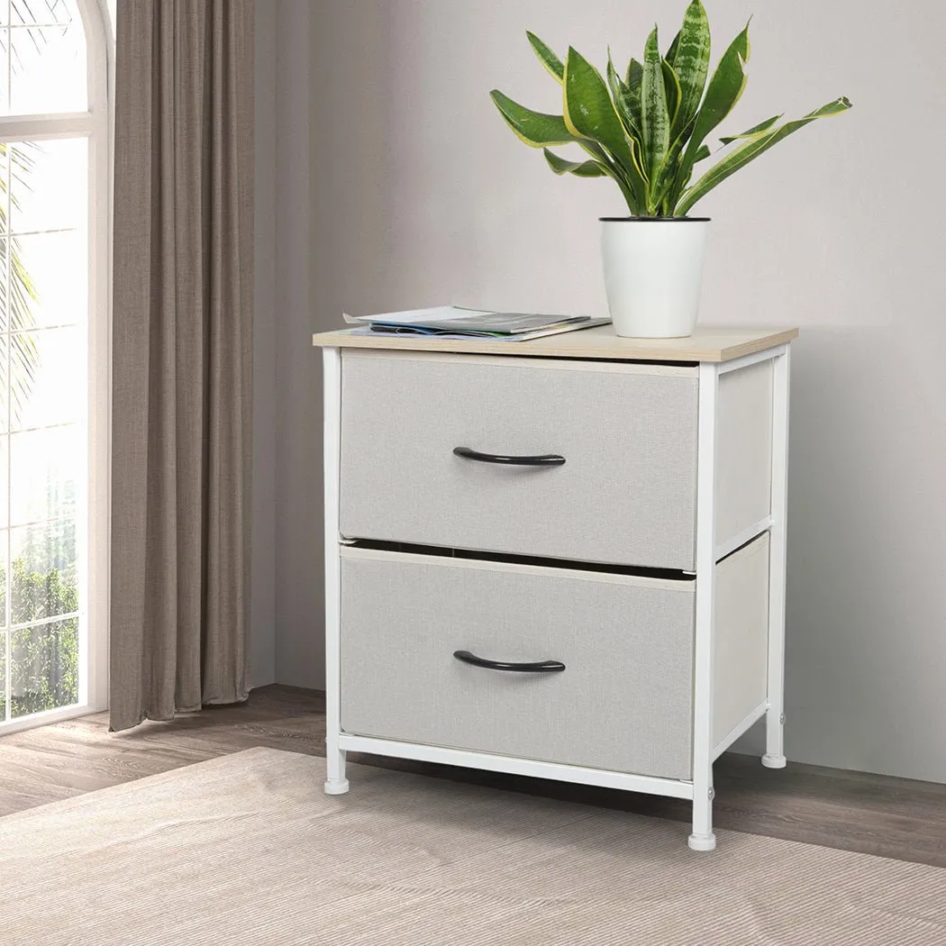 Stylish Bedside Table with 2 Removable Beige Fabric Drawers