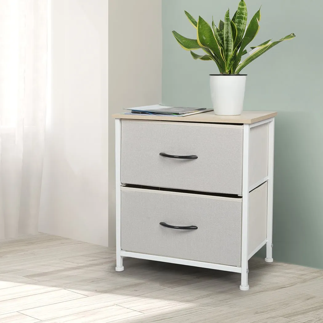 Stylish Bedside Table with 2 Removable Beige Fabric Drawers