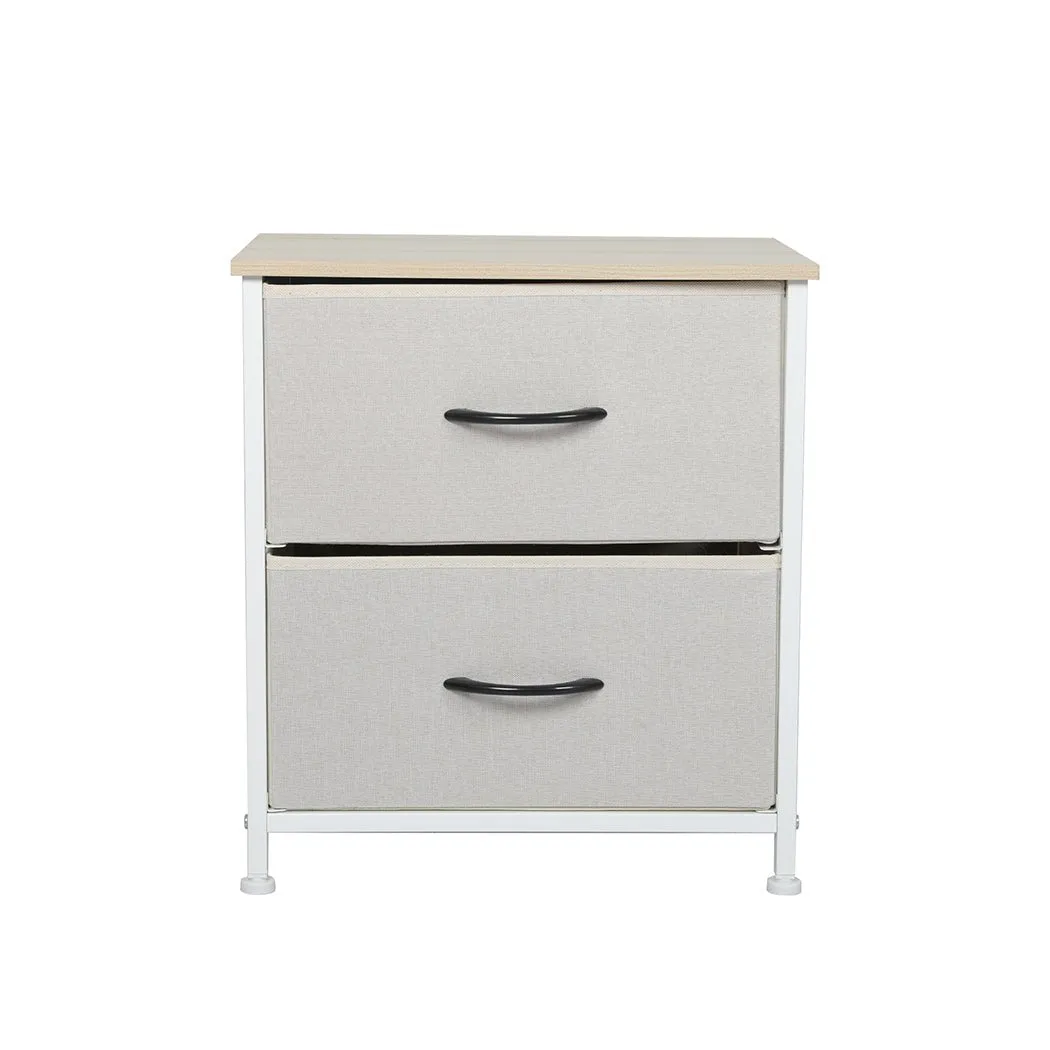 Stylish Bedside Table with 2 Removable Beige Fabric Drawers