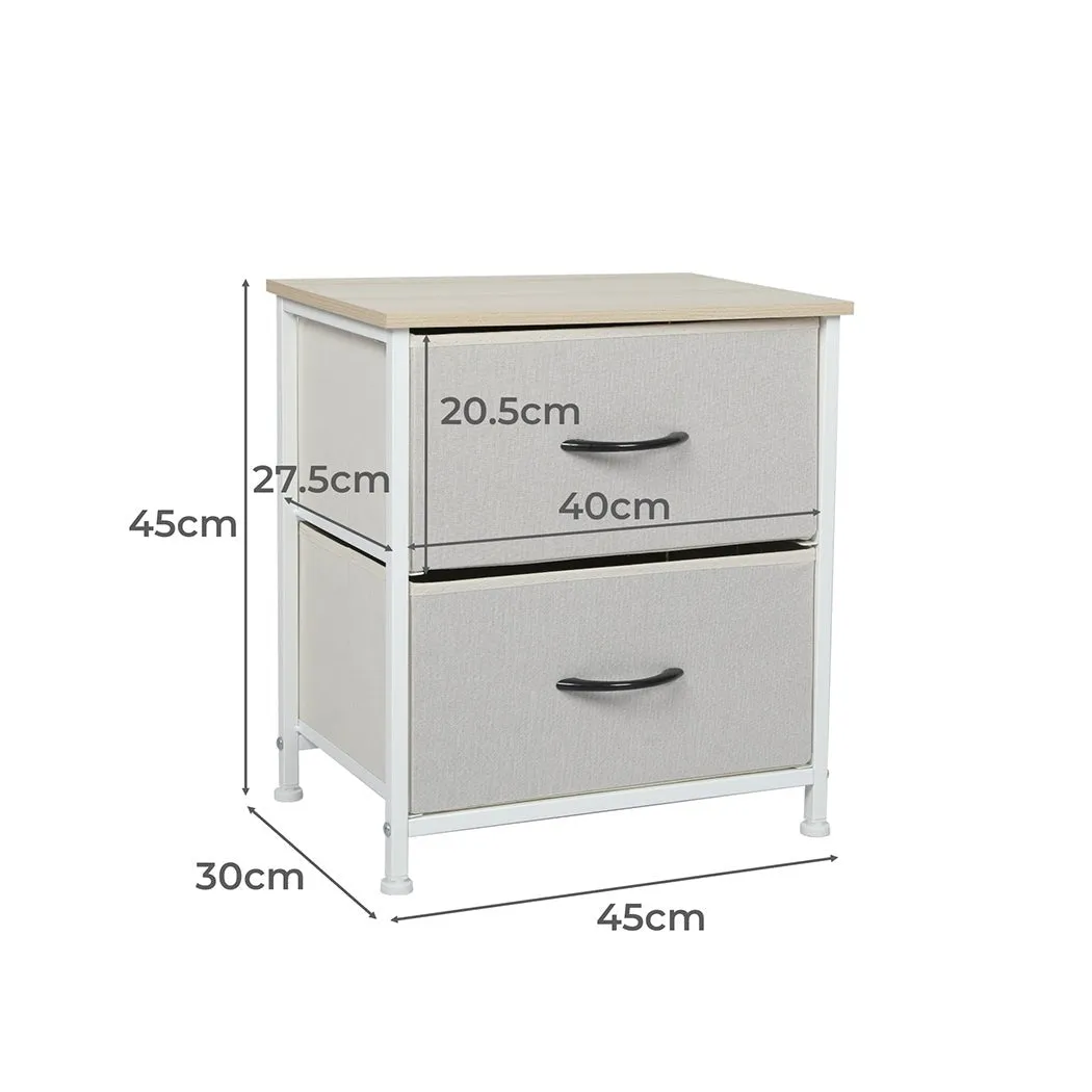 Stylish Bedside Table with 2 Removable Beige Fabric Drawers