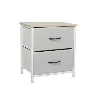 Stylish Bedside Table with 2 Removable Beige Fabric Drawers