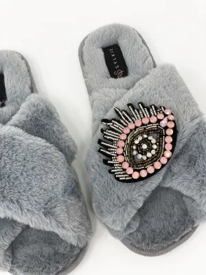 Venetian Eye Cross Slipper Grey